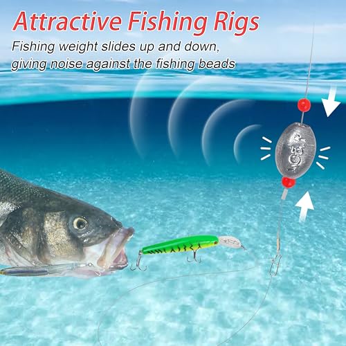 Egg Sinkers Fishing Weight Rigs, 8pcs Stainless Steel Wire Leader Rigs with Sinker Weights Carolina Rig for Flounder Catfish Saltwater Fishing 1/2oz-2oz - size: 3/4oz-8pcs