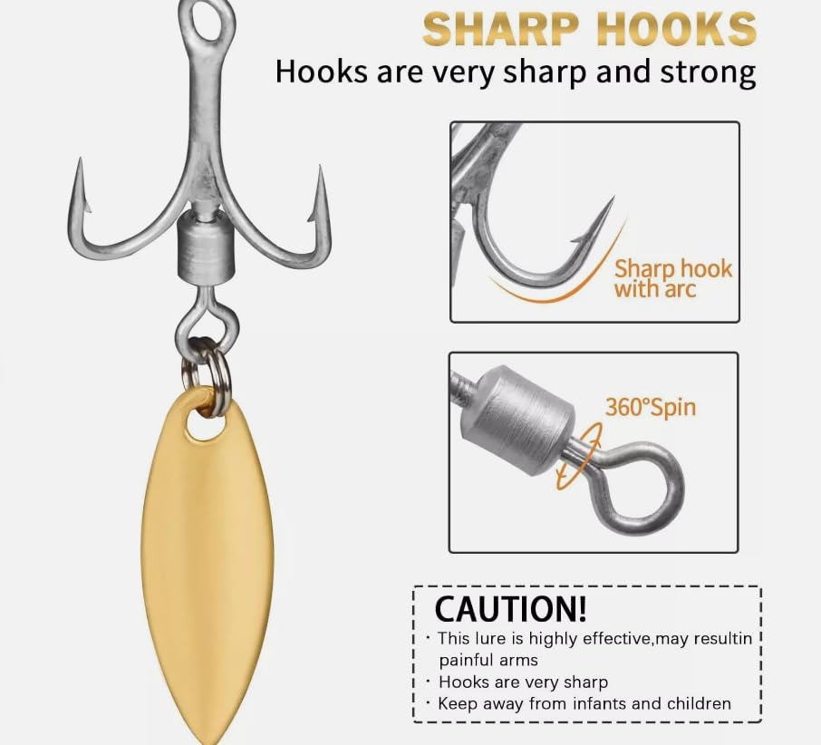 30pcs Bladed Treble Hooks Willow Blade Replacement Treble Hooks Trout Bass 6# Hook - color: Gold 30pcs