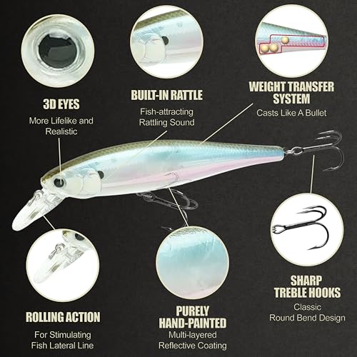 LUCKY CRAFT Pointer 100SP, Jerkbait Side by Side Action Tournament Winning Perfect Wobbling Freshwater Lake Bass Fishing Champion Bait - color: 410 MH Ghost Minnow