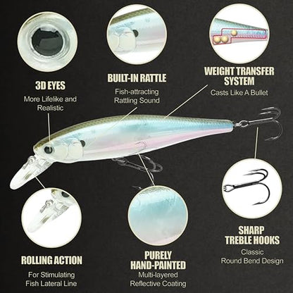 LUCKY CRAFT Pointer 100SP, Jerkbait Side by Side Action Tournament Winning Perfect Wobbling Freshwater Lake Bass Fishing Champion Bait - color: 410 MH Ghost Minnow