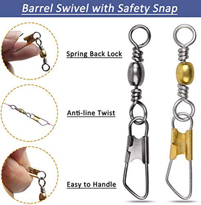 Fishing Swivels Snaps Rolling Barrel Swivels with Safety Snap High Strength Freshwater Saltwater Fishing Snap Swivels Fishing Tackle Accessories Lure Line Connector - style: 150pcs(2,4,6,8,10#)