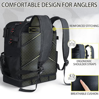 Fishing Backpack with Tackle Boxes,45L Large Tackle Bag with Cooler & Fishing Gear Kit,Waterproof Tackle Backpack for Gift with Fishing Lures, Fishing Pliers,Black - color: Black(with Fishing Gear)