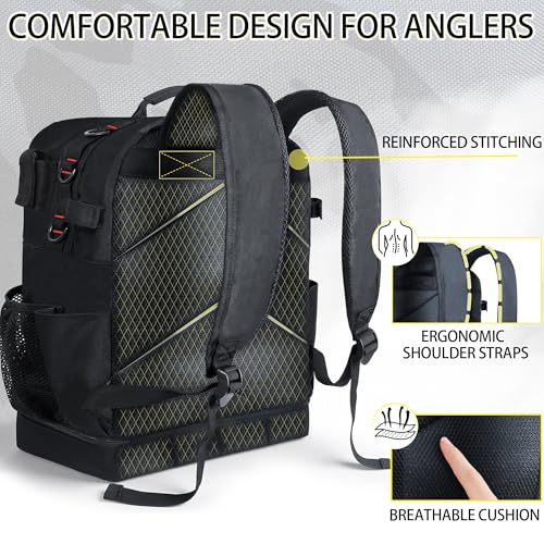 Fishing Tackle Backpack with Cooler,45L Large Tackle Bag with 2 Rod Holders & Clear Window,Outdoor Fishing Backpack for Fishing,Camping,Hiking,Black - color: Black
