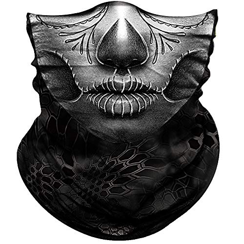 Obacle Skull Face Mask for Women Dust Wind Sun Protection Rave Festival Riding - color: Gray Net Face Black Nose