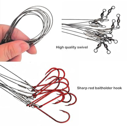 10pcs Fishing Wire Leader Hook Rigs Baitholder Fishing Hook Nylon Coated Fishing Wire Leader with Swivel 3/0 2/0 1/0 1# 2# 4# 6# - size: 6#-10pcs, style: 6.4inch