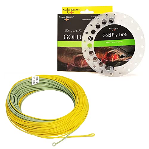 Gold Fly Line 90FT Weight Forward Floating 2 3 4 5 6 7 8 9WT Fly Fishing Line - color: MOSS GREEN + FLUO YELLOW, size: WF9F-100FT