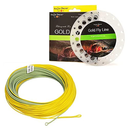 Gold Fly Line 90FT Weight Forward Floating 2 3 4 5 6 7 8 9WT Fly Fishing Line - color: MOSS GREEN + FLUO YELLOW, size: WF5F-90FT