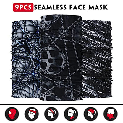 Venswell Neck Gaiter Face Mask Men Women,Seamless Bandana Rave Face Cover Scarf Mask,Balaclava,Headband, Head Wrap,Headwear - color: B-black Gray Series 2