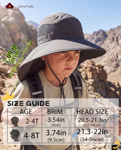 Home Prefer UPF50 Wide Brim Kids Sun Hat Neck Flap Boys Girls Sun Protection Hat for Beach Fishing - color: Dark Grey, size: 4-8 Years