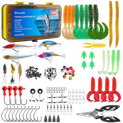 140/234PCS Fishing Lures Kit with Pliers, Fishing Gear Tackle Box Included Tackles, Bionic Baits,Spoon, Hooks, Weights Freshwater, Saltwater and Accessories for Men Women Kids - size: 140PCS