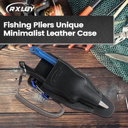 Fishing Pliers Holster with Retractable Lanyard, Universal Fit for Most Sea Fishing & Wild River Lure Tongs Leather Accessories - color: Black