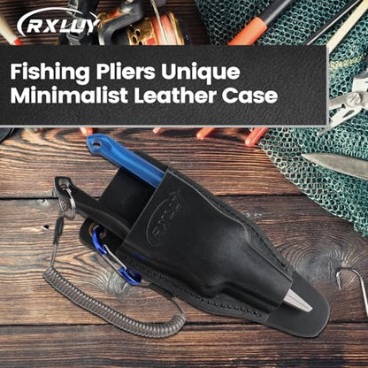 Fishing Pliers Holster with Retractable Lanyard, Universal Fit for Most Sea Fishing & Wild River Lure Tongs Leather Accessories - color: Black