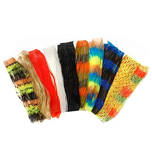 GREATFISHING 10pcs Mix 10 Color Each 50 Strands/Pack 0.8mm Wide Fly Tying Rubber Flutter Legs Grizzly Barred Black Olive Green Yellow Orange Streamer Zonker Nymph Fly Tying Rubber String - color: Combo A