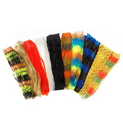 GREATFISHING 10pcs Mix 10 Color Each 50 Strands/Pack 0.8mm Wide Fly Tying Rubber Flutter Legs Grizzly Barred Black Olive Green Yellow Orange Streamer Zonker Nymph Fly Tying Rubber String - color: Combo A