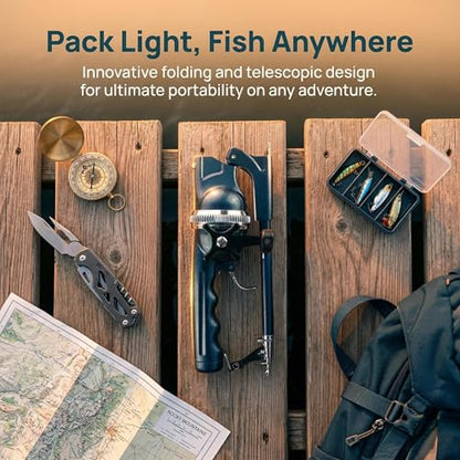 Mini Rod & Reel Combo 5.6ft-Foldable Telescopic Rod - Ultra Compact Mini Fishing Gear - Pocket-Sized Portable - for Travel Hiking Backpacking - Includes Smooth Reel