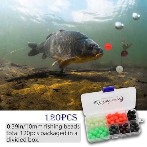 Dovesun Soft Rubber Fishing Beads Fishing Bait Eggs Accessories 7 Colors with Tackle-Box 0.23in(600pcs), 0.31in(250pcs), 0.39in(120pcs) - color: Round-0.39in/10mm*120pcs