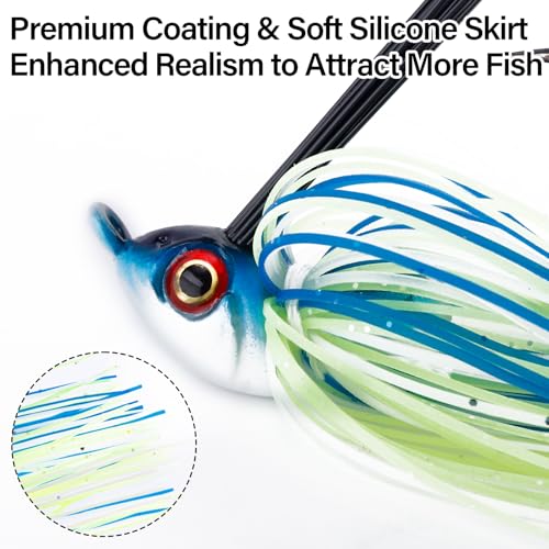 Dr.Fish 2 Pack Swim Jigs Weedless Bass Fishing Jigs Hook Lures with Reinforced Weed Guard Fish Head Swimbait Silicone Skirt Pike Walleye Muskie Freshwater Lures - color: Chartreuse, size: 1/2oz