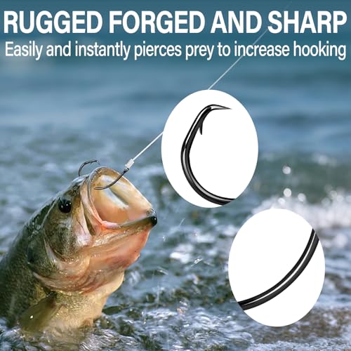 Alwonder 100-Pack Circle Hooks in-Line Fishing Hooks 3X Strong for Catfish, High Carbon Steel Non-Offset Closed Eye Wide Gap Circle Hook for Bass Striper Trout Bluegill Walleye - #4#1#1/0#2/0#3/0 - color: 1X Strong