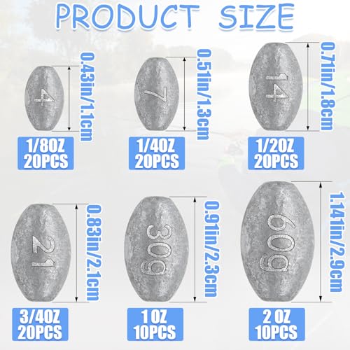 Egg Weights Fishing Sinkers Weights Assortment Lead Oval Shaped Drop Weight | Sinker Tackle for Freshwater Saltwater Fishing Bass Casting - style: 1/4oz-20pc