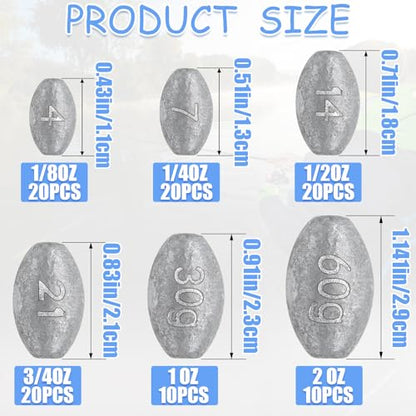 Egg Weights Fishing Sinkers Weights Assortment Lead Oval Shaped Drop Weight | Sinker Tackle for Freshwater Saltwater Fishing Bass Casting - style: 2oz-10pc