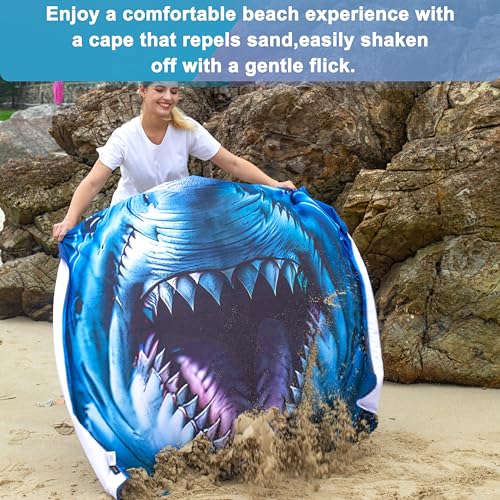 Catalonia Shark Hooded Towel for Adults, Quick-Dry Beach Poncho with Hood, Sand-Free Summer Gift - color: Shark
