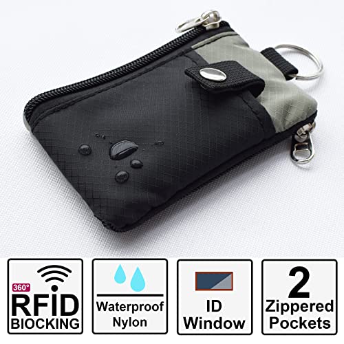 CHENSPRX Minimalist RFID Blocking Small Wallet with ID Window,WaterResistant Zip Id Case Wallet with Lanyard Keychain for Cards,Cash,Travel,Women,Men - color: Black+Gray