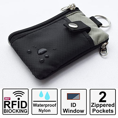 CHENSPRX Minimalist RFID Blocking Small Wallet with ID Window,WaterResistant Zip Id Case Wallet with Lanyard Keychain for Cards,Cash,Travel,Women,Men - color: Black+Gray