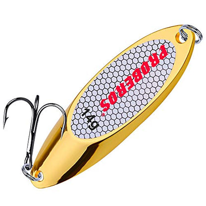 PROBEROS Fishing Spoons Lures Bass Baits Jigging Bait Tackle with Treble Hooks Hard Metal Spoon Fishing Lure Weight Pick 10 Pcs/Pack Silver Gold - color: 10PCS Gold, size: 14G-0.5OZ