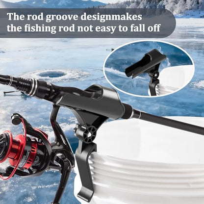 Huntury Adjustable Bucket Rod Holder for Ice Fishing, Clip On Mount, Foldable, Adjustable Angle, Ice Fishing Accessories - style: Single - Adjustment