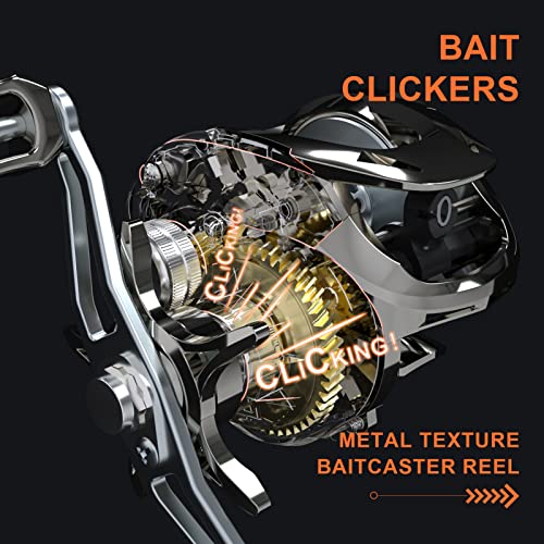 HAUT TON Matel Master Advanced Version Baitcaster reels,6.2:1Gear Ratio,5+1Ball Bearing,Bait clickers,12Lb Drag System Fishing Reels,for Saltwater,Freshwater - color: HT-MM