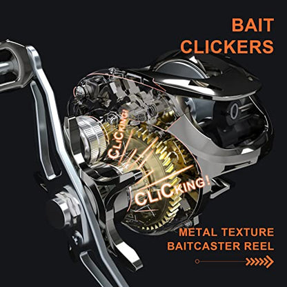 HAUT TON Matel Master Advanced Version Baitcaster reels,6.2:1Gear Ratio,5+1Ball Bearing,Bait clickers,12Lb Drag System Fishing Reels,for Saltwater,Freshwater - color: HT-MM