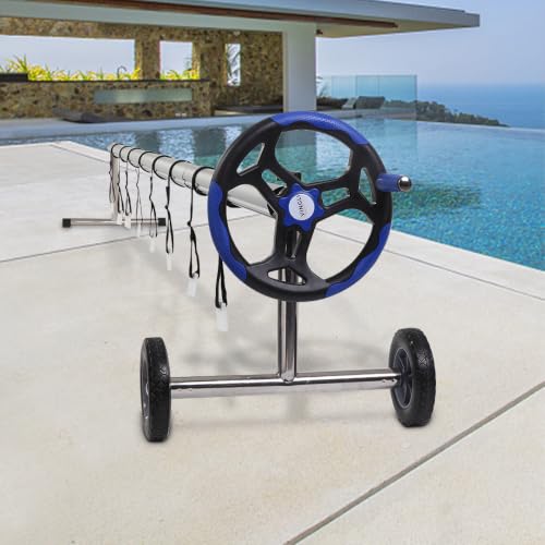 VINGLI Pool Cover Reel Set Solar Pool Cover Reel for Inground Swimming Pool, Aluminum Solar Swimming Inground Cover Blanket Reel (18 FT& Blue) - size: 18 FT&Blue