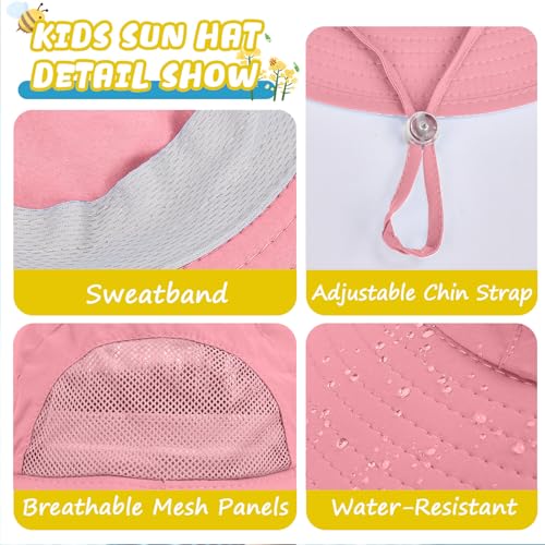 Outdoor Kids Sun Hats with Neck Flap Boys Girls Wide Brim UPF 50+ UV Protection Children Bucket Hat Safari Hat - color: 1pack-pink
