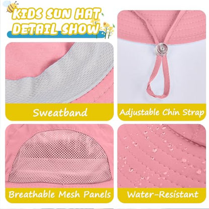 Outdoor Kids Sun Hats with Neck Flap Boys Girls Wide Brim UPF 50+ UV Protection Children Bucket Hat Safari Hat - color: 1pack-pink