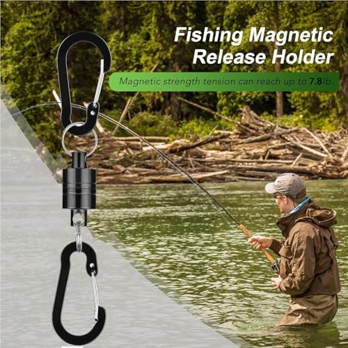 Magnetic Net Release Fly Fishing Net Retractor Magnetic Keychain, for Fly Fishing with Retractable Coiled Lanyard Carabiner - color: Gunmetal aluminum