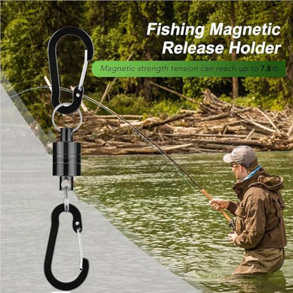 Magnetic Net Release Fly Fishing Net Retractor Magnetic Keychain, for Fly Fishing with Retractable Coiled Lanyard Carabiner - color: Black Aluminum