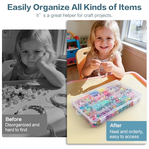 DILIBRA 2 Pack 36 Grids Large Plastic Organizer Box with Adjustable Dividers, Clear Craft Organizers Bead Organizers with Label Stickers, Compartment Container for Beads Crafts Jewelry Fishing Tackles - size: 2 Pack 72 Grids