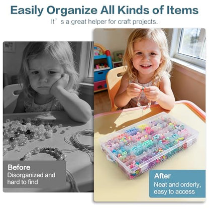 DILIBRA 2 Pack 36 Grids Large Plastic Organizer Box with Adjustable Dividers, Clear Craft Organizers Bead Organizers with Label Stickers, Compartment Container for Beads Crafts Jewelry Fishing Tackles - size: 2 Pack 72 Grids