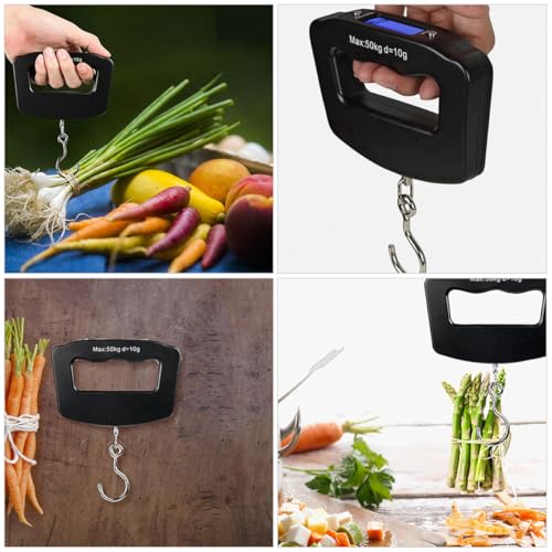 Uonlytech Portable Digital Fishing Scale and Travel Luggage Handheld Electronic Weight Scale 50kg Capacity with LCD Display and Hanging Hook for Outdoor Fishing and Travel Use