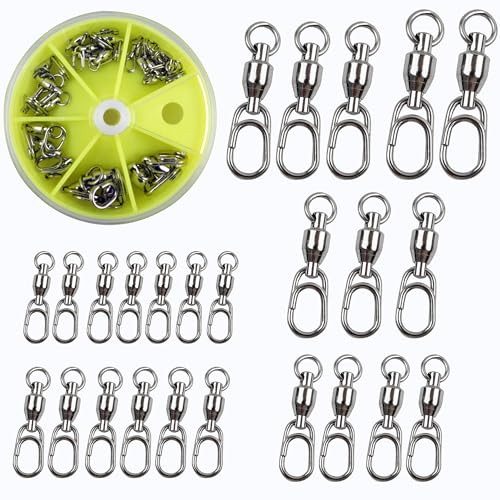 Ball Bearing Fishing Swivel Snaps with Oval Split Rings,25pcs Set High Strength Power Snap Swivels Quick Change Lure Connector Fish Tackle Saltwater Freshwater 30lbs-125lbs