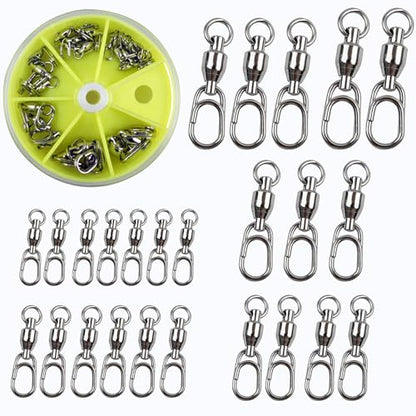 Ball Bearing Fishing Swivel Snaps with Oval Split Rings,25pcs Set High Strength Power Snap Swivels Quick Change Lure Connector Fish Tackle Saltwater Freshwater 30lbs-125lbs