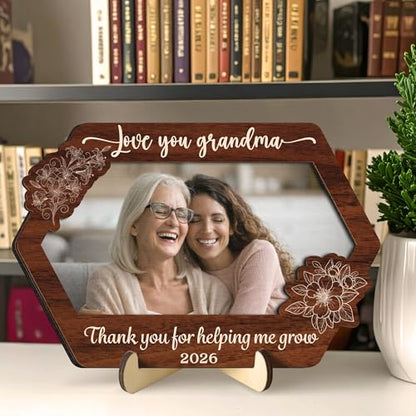 Personalized Picture Wooden Floral Frame for Mother's Day, Custom Photo Plaque with Quote & Title, Best Mom Ever Gifts, Sentimental Gifts for Mom, Nana, Grandma, Rustic Family Picture Frame - color: 0. Mom-01