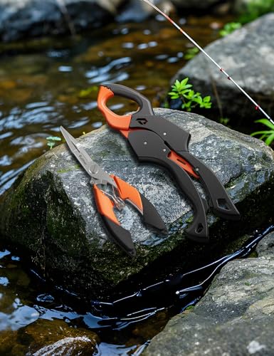 Fish Gripper 9.2",Muti-Function Line Cutter Fishing Pliers, Saltwater Fishing Tool Kit,Fishing Gear with Fishing Lanyard - color: orange