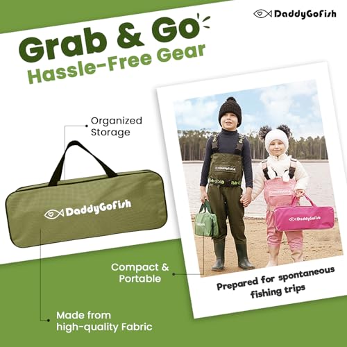 DaddyGoFish Kids Fishing Pole - Rod Reel Combo Tackle Box Starter Set - First Year Small Gear Kit for Boys Girls Toddler Youth Age Beginner Little Children - color: Green (Essential Set), size: 5ft