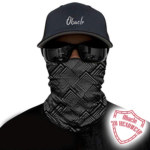 Obacle Seamless Face Mask Rave Bandana Men Women for Dust Sun Wind Protection - color: Geometry Black Gray
