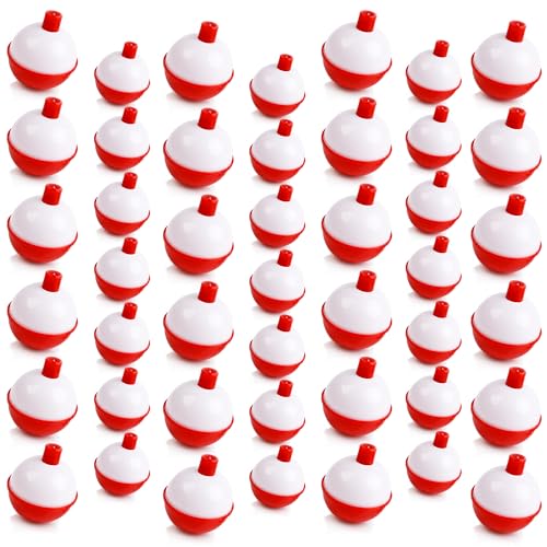 SILANON Fishing Bobbers Hard ABS Fishing Floats Bobbers Push Button Round Buoy Floats Red/White Snap-on Bobbers for Crappie Trout Catfish Bass Fishing Party Decoration 0.5in-2.5in - style: 2inch-15pcs