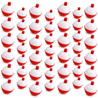 SILANON Fishing Bobbers Hard ABS Fishing Floats Bobbers Push Button Round Buoy Floats Red/White Snap-on Bobbers for Crappie Trout Catfish Bass Fishing Party Decoration 0.5in-2.5in - style: 2.5inch-15pcs