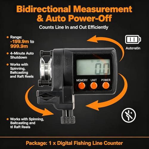 Fishing Line Counter, 199.9m-999.9 M Depth Finder Spooler Electronic Portable Digital Length Display Fish Finderdepth Gauge Tackle Tool Accurate Manual Meter Gear For 5-17mm Fishing Rods