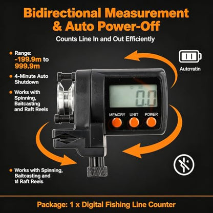 Fishing Line Counter, 199.9m-999.9 M Depth Finder Spooler Electronic Portable Digital Length Display Fish Finderdepth Gauge Tackle Tool Accurate Manual Meter Gear For 5-17mm Fishing Rods