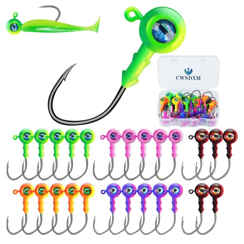 Round Jigs Heads for Fishing, 3D Eyes Ball Head Hooks with Stacked Cone Keeper, 1/8oz 1/5oz 1/4oz 3/8oz Crappie Jig Heads for Bass Fishing Trout Crappie Panfish Walleye - size: 3/8oz(10g)-25PCS